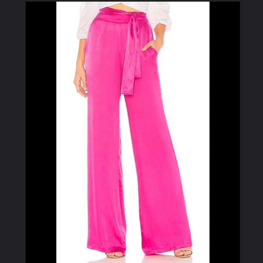 Lovers + Friends Ariana Satin pant in Hot Magenta